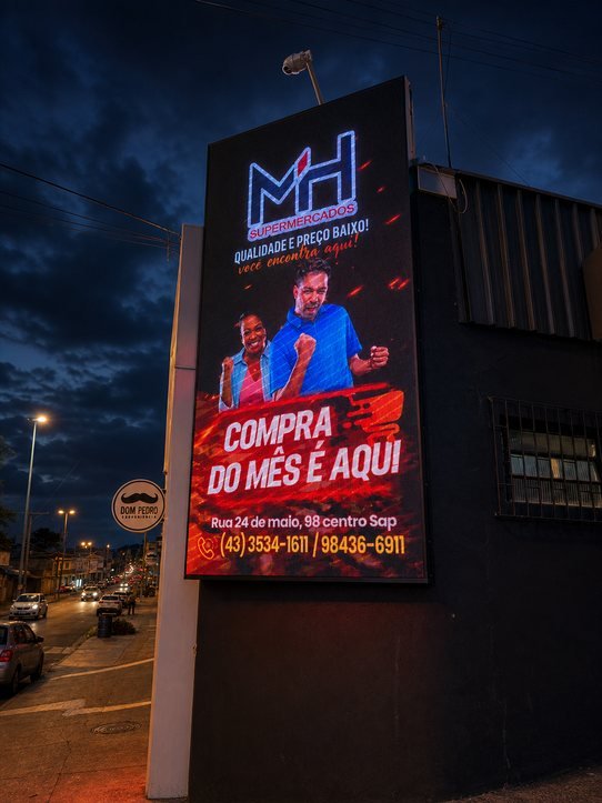 Painel de LED com campanha de cliente em operação